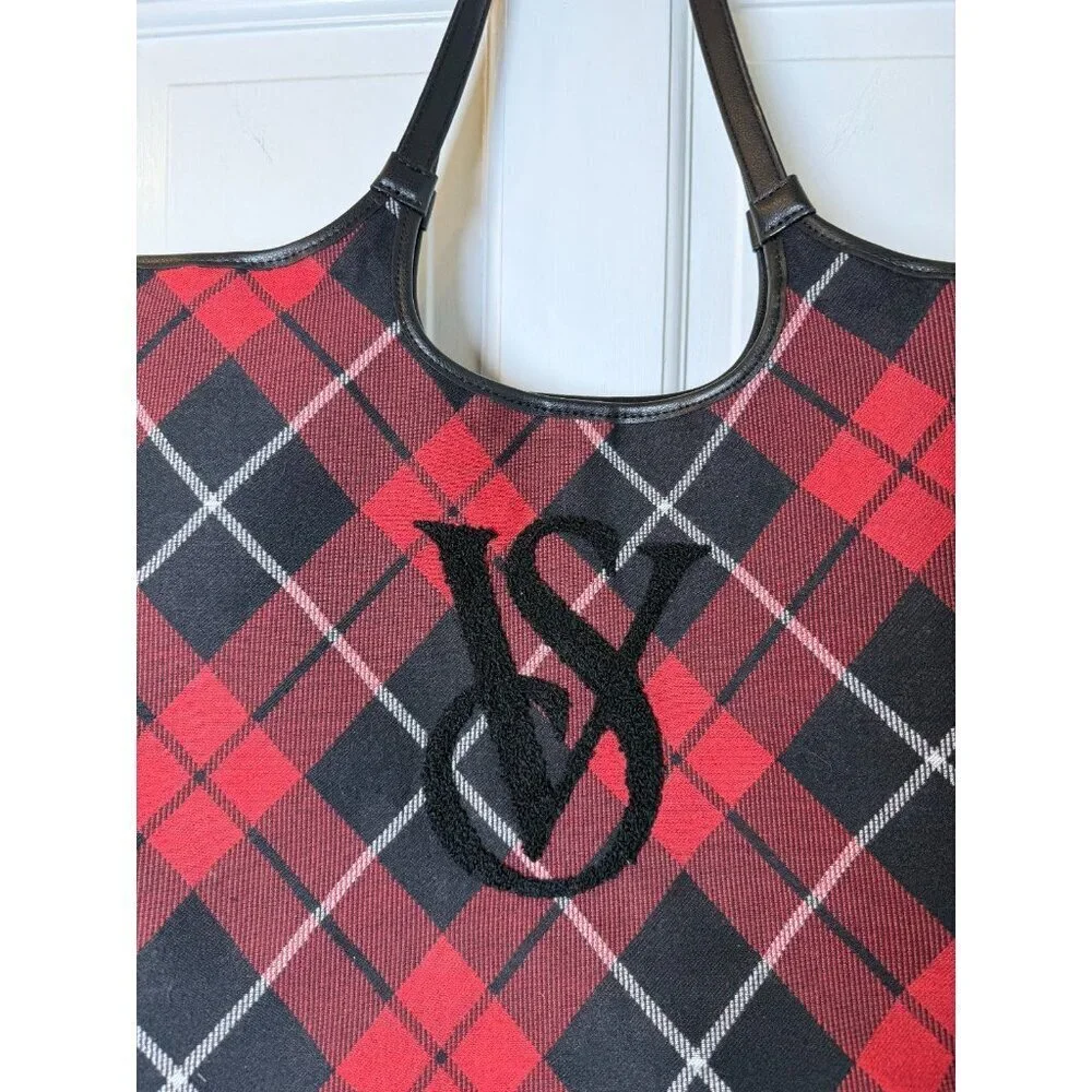 Victoria’s Secret Red & Black Tartan Plaid Tote Bag - Retired EUC